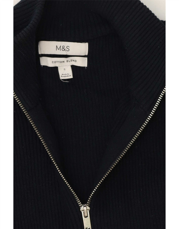 Suéter cardigã masculino Marks & Spencer pequeno algodão azul marinho