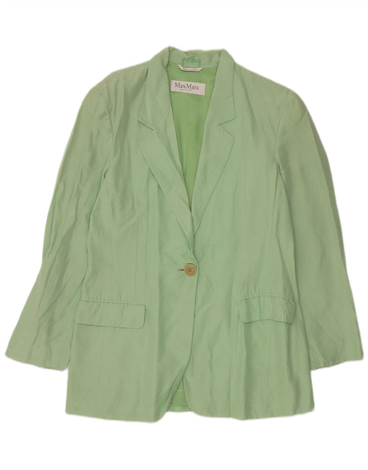 Jaqueta blazer feminina Max Mara com 1 botão Reino Unido 14 seda verde médio