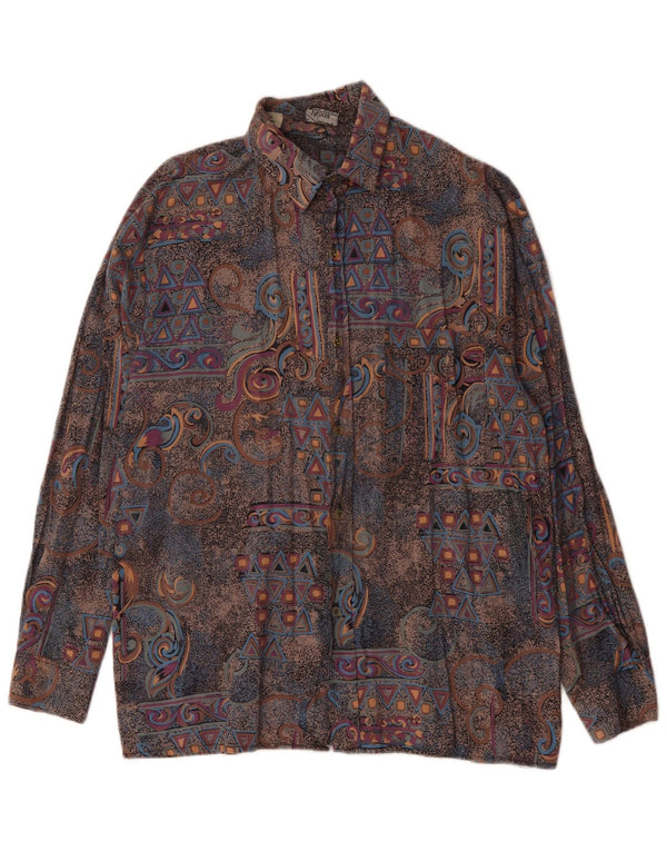 Vintage masculino abstrato padrão camisa tamanho 39/40 viscose multicolorida média