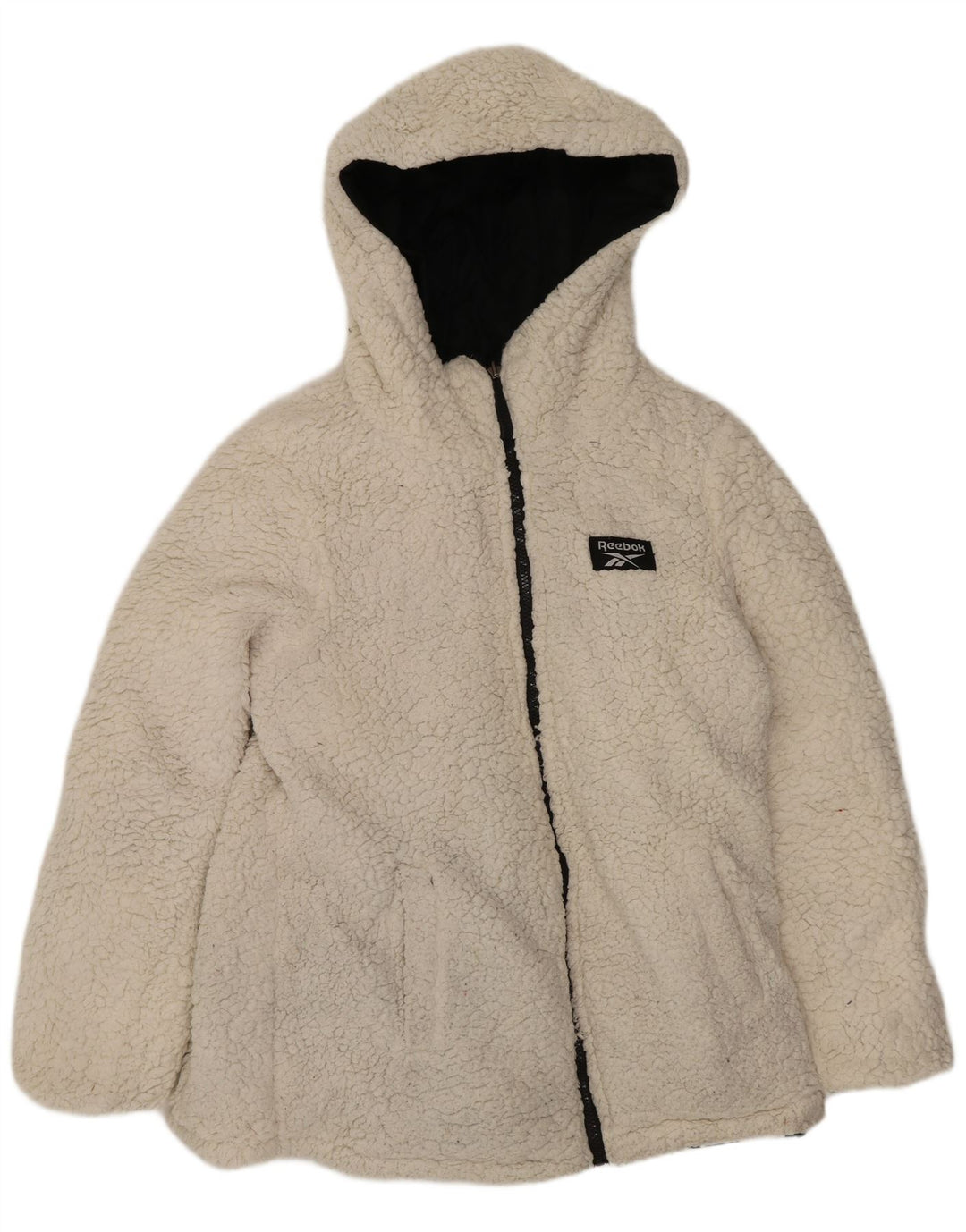 Jaqueta acolchoada reversível com capuz feminino Reebok UK 14 poliéster preto médio