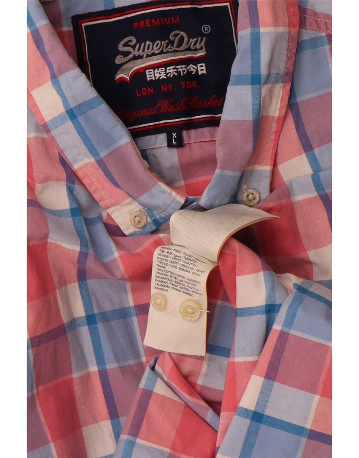 Camisa masculina Superdry de manga curta XL rosa xadrez algodão