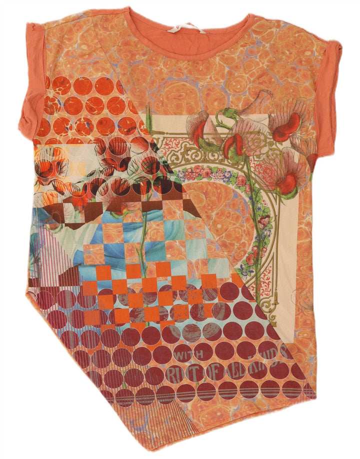 Top túnica assimétrica feminina com padrão abstrato Desigual Reino Unido 14 médio laranja