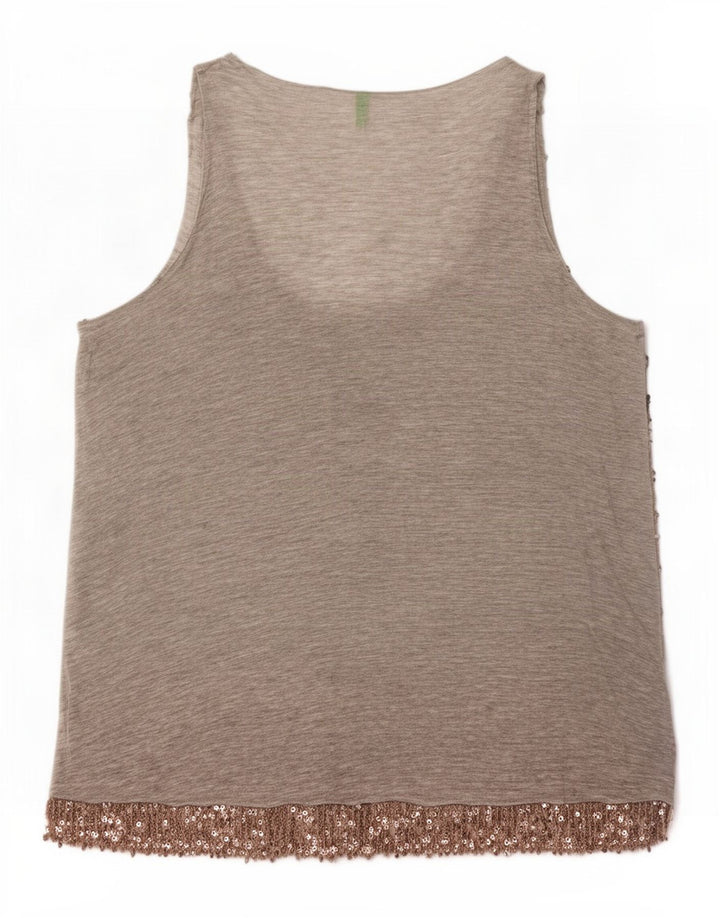 Top feminino de lantejoulas Benetton UK 14 Viscose cinza médio