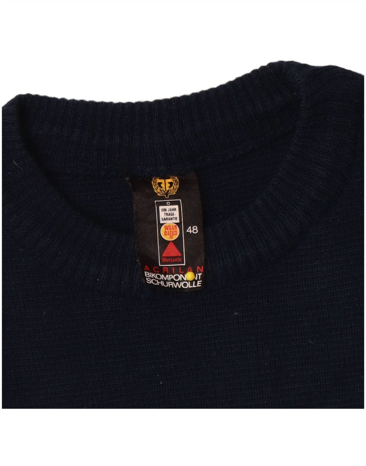 Suéter vintage masculino com gola redonda IT 48 bloco colorido azul marinho médio