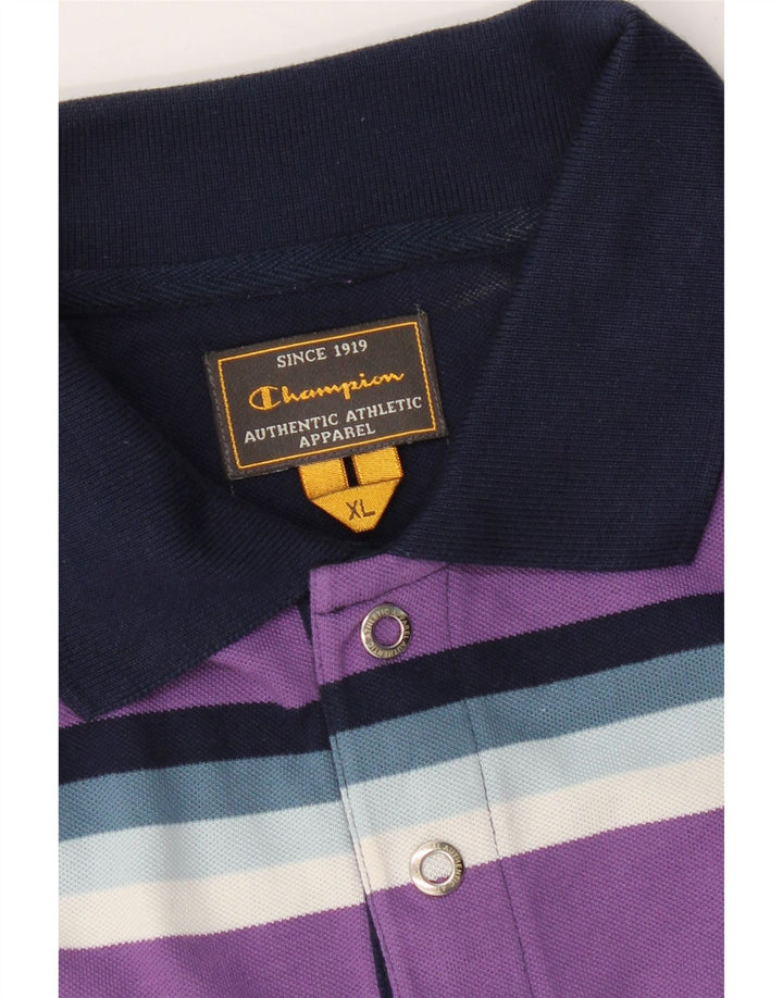 CHAMPION Mens Polo Shirt XL Purple Striped Cotton Vintage Champion and Second-Hand Champion from Messina Hembry 