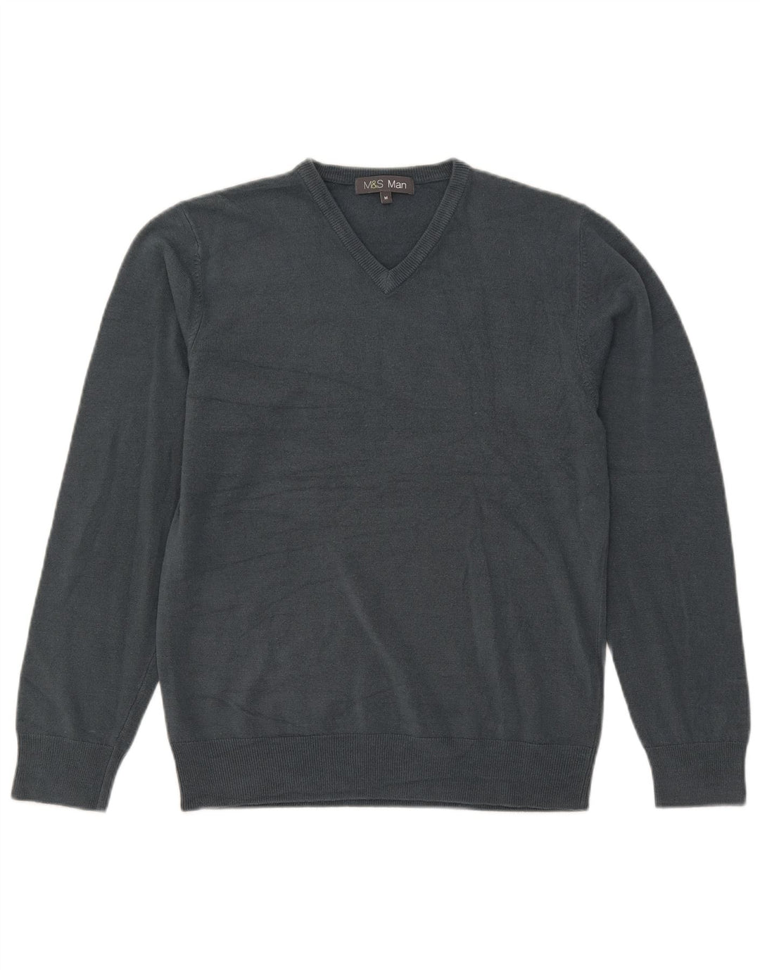 Suéter masculino Marks & Spencer com decote em V cinza médio acrílico