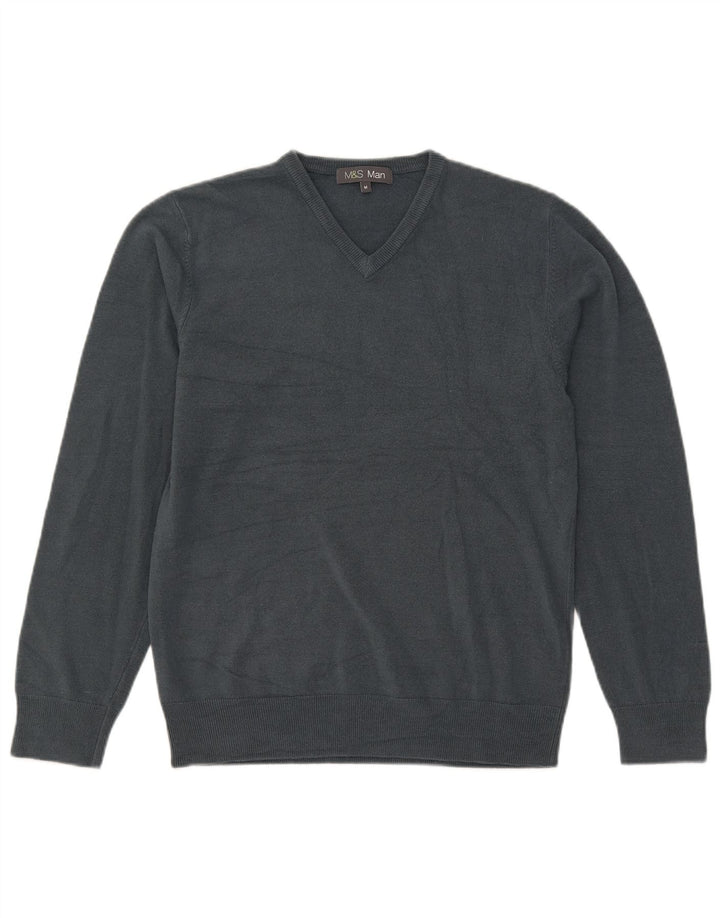Suéter masculino Marks & Spencer com decote em V cinza médio acrílico