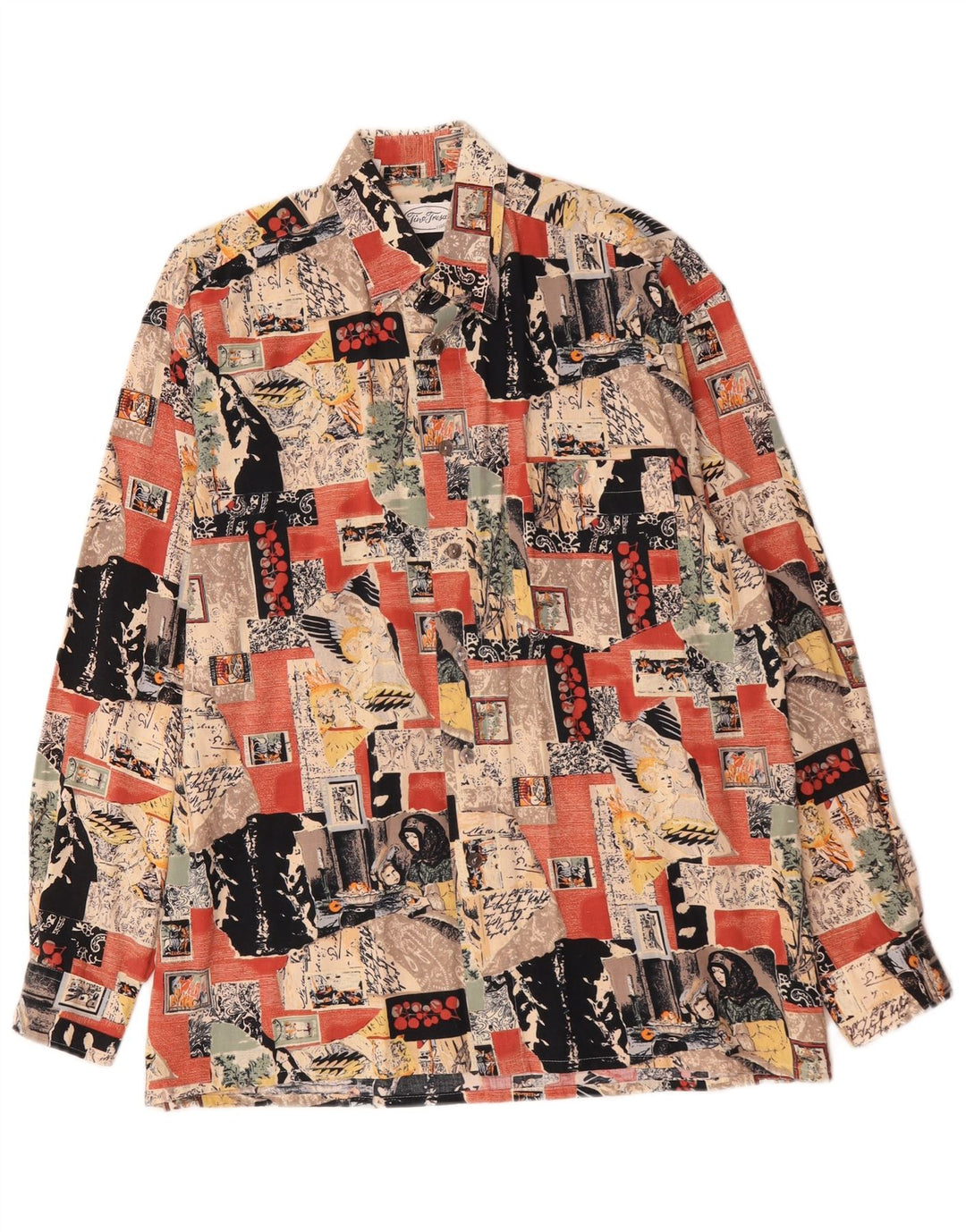 Vintage masculino abstrato padrão camisa tamanho 38/40 viscose multicolorida média
