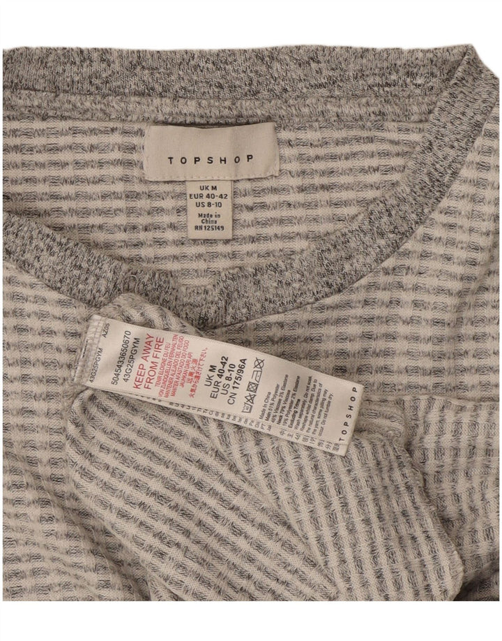 Topshop feminino cropped manga longa UK 14 poliéster cinza médio