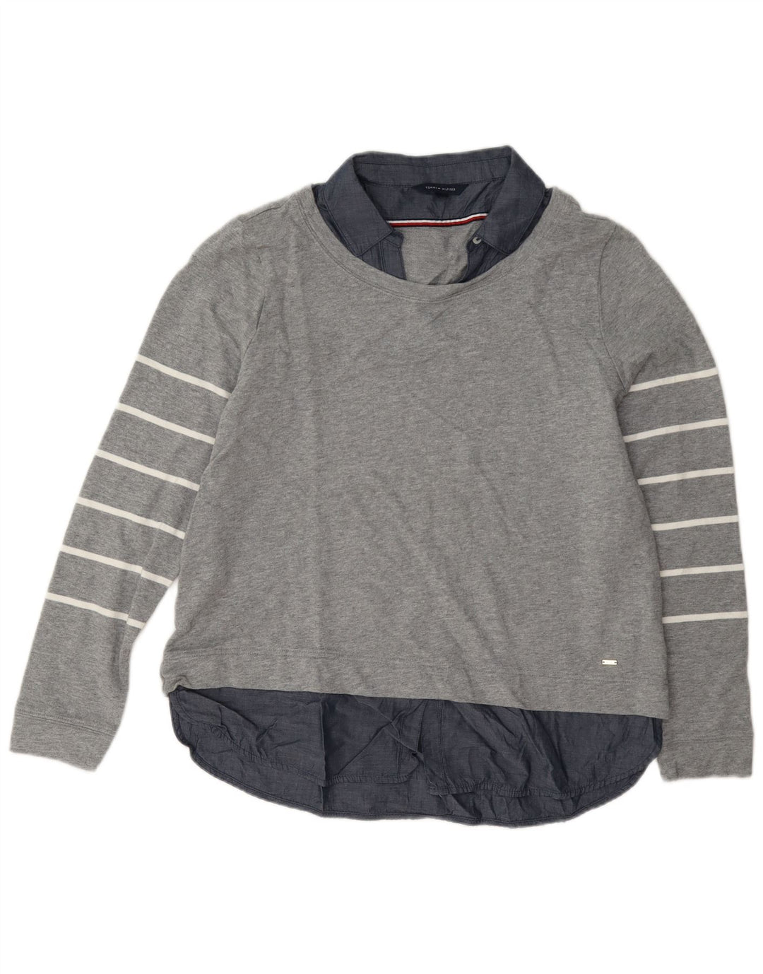 Tommy Hilfiger moletom feminino jumper UK 14 algodão listrado cinza médio