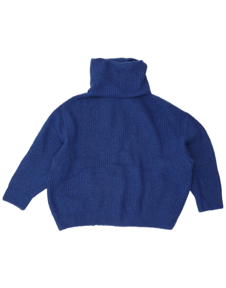 Zara Suéter feminino oversized com gola redonda Reino Unido 10 pequeno azul acrílico