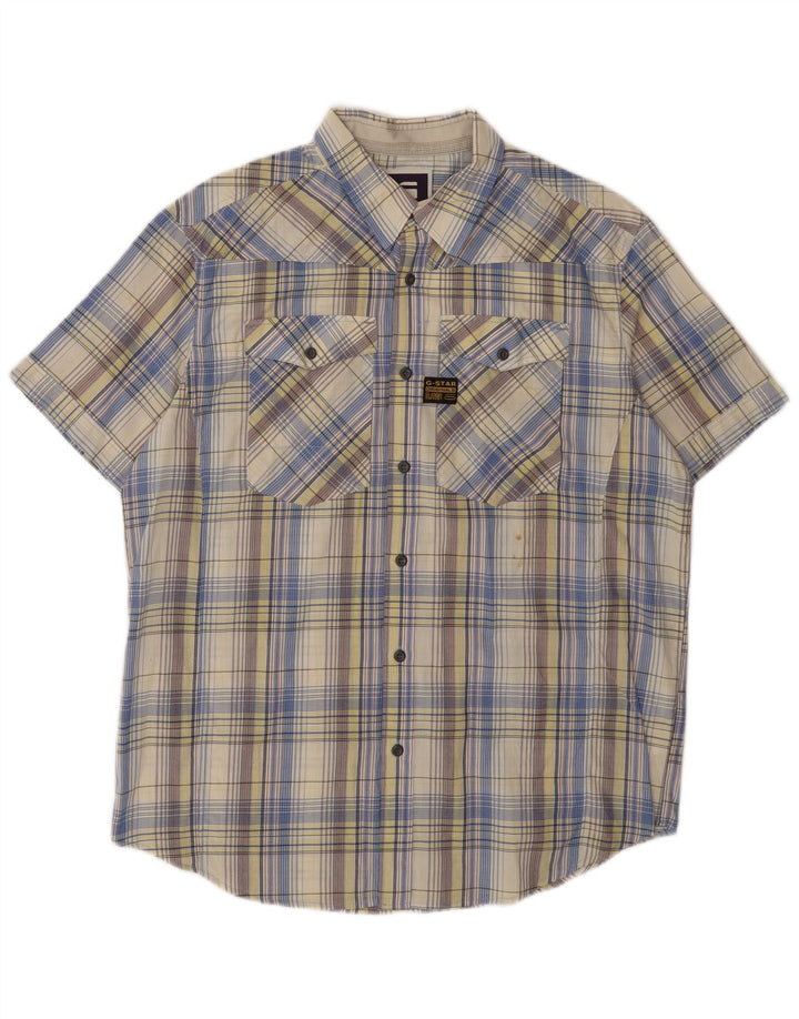 Camisa masculina G-Star gráfica de manga curta XL algodão xadrez multicolorido
