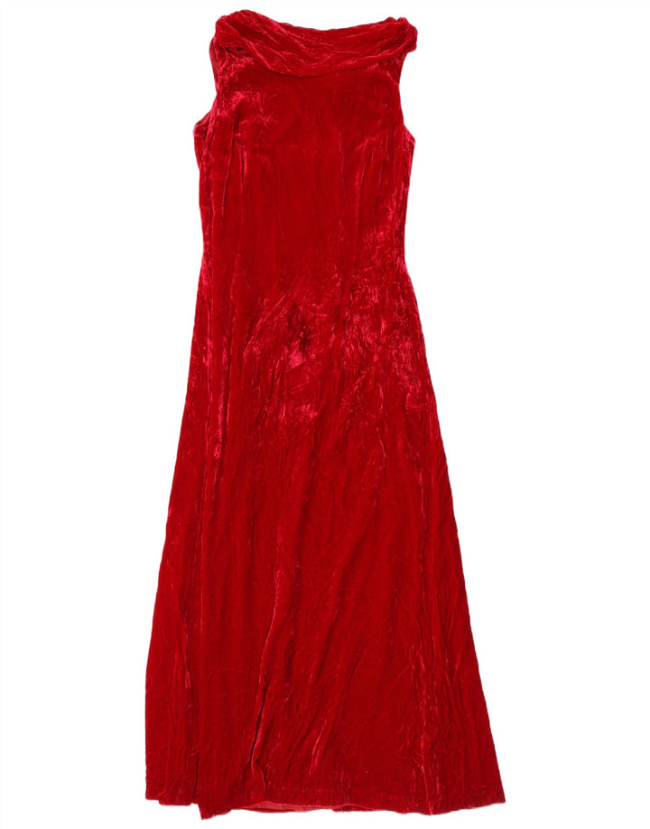 LAURA ASHLEY Vestido maxi feminino de veludo com ombro de fora Reino Unido 12 vermelho médio