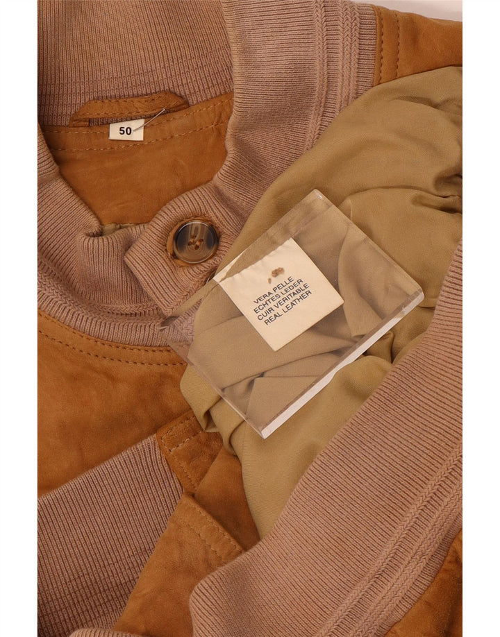 Jaqueta bomber masculina vintage de camurça IT 50 couro marrom grande