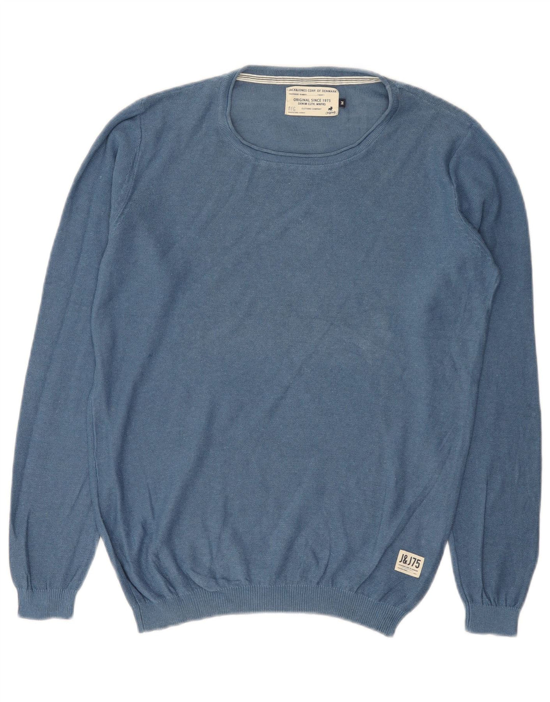 Suéter masculino Jack & Jones com gola canoa e linho azul médio