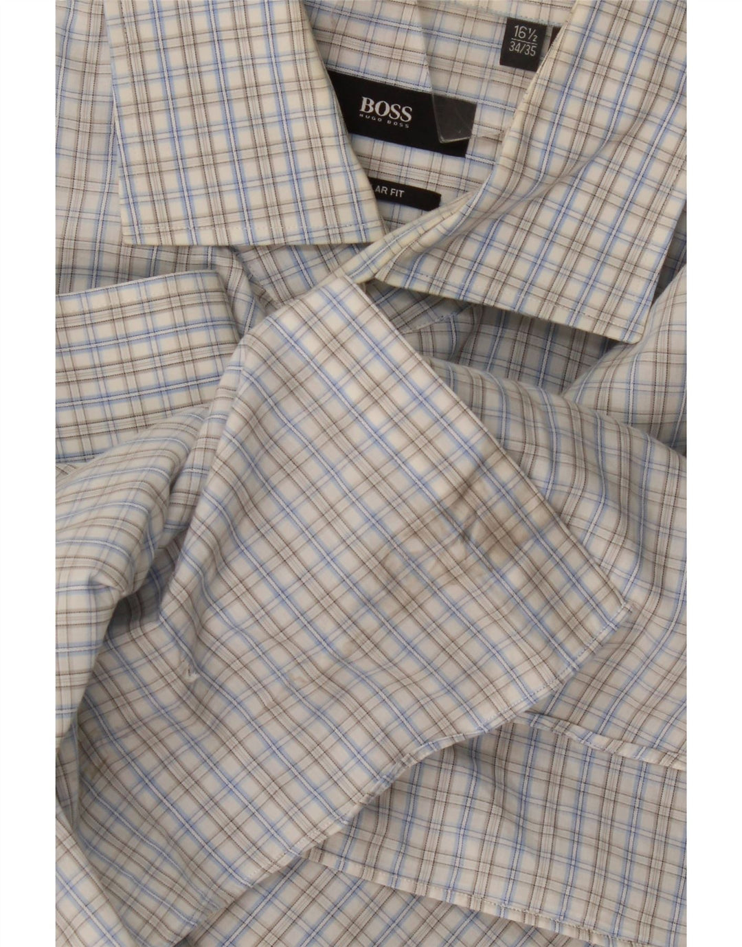 Camisa masculina de ajuste regular Hugo Boss tamanho 16 1/2 grande algodão guingão azul