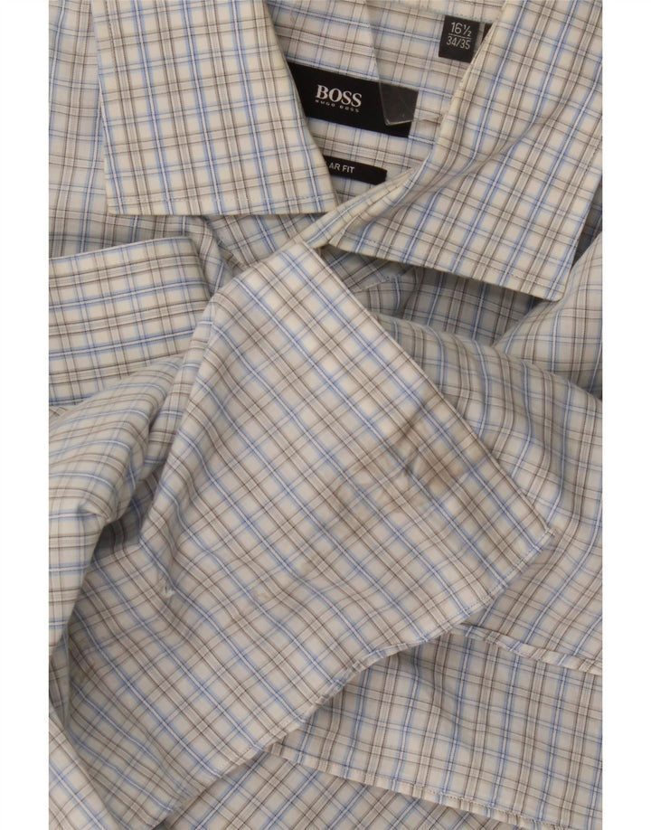 Camisa masculina de ajuste regular Hugo Boss tamanho 16 1/2 grande algodão guingão azul