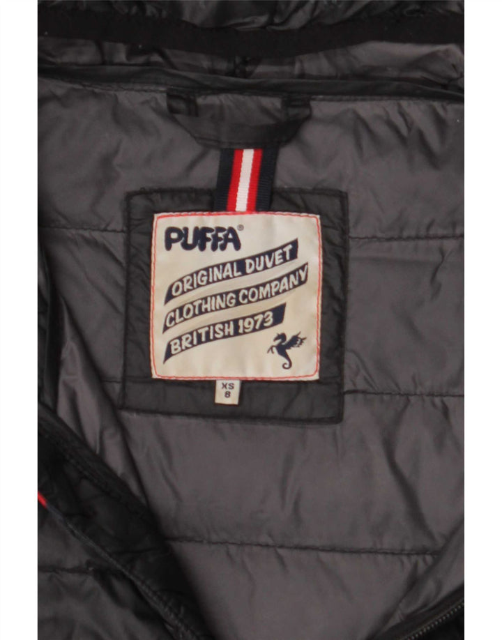 Casaco acolchoado com capuz feminino Puffa Reino Unido 8 pequeno nylon preto