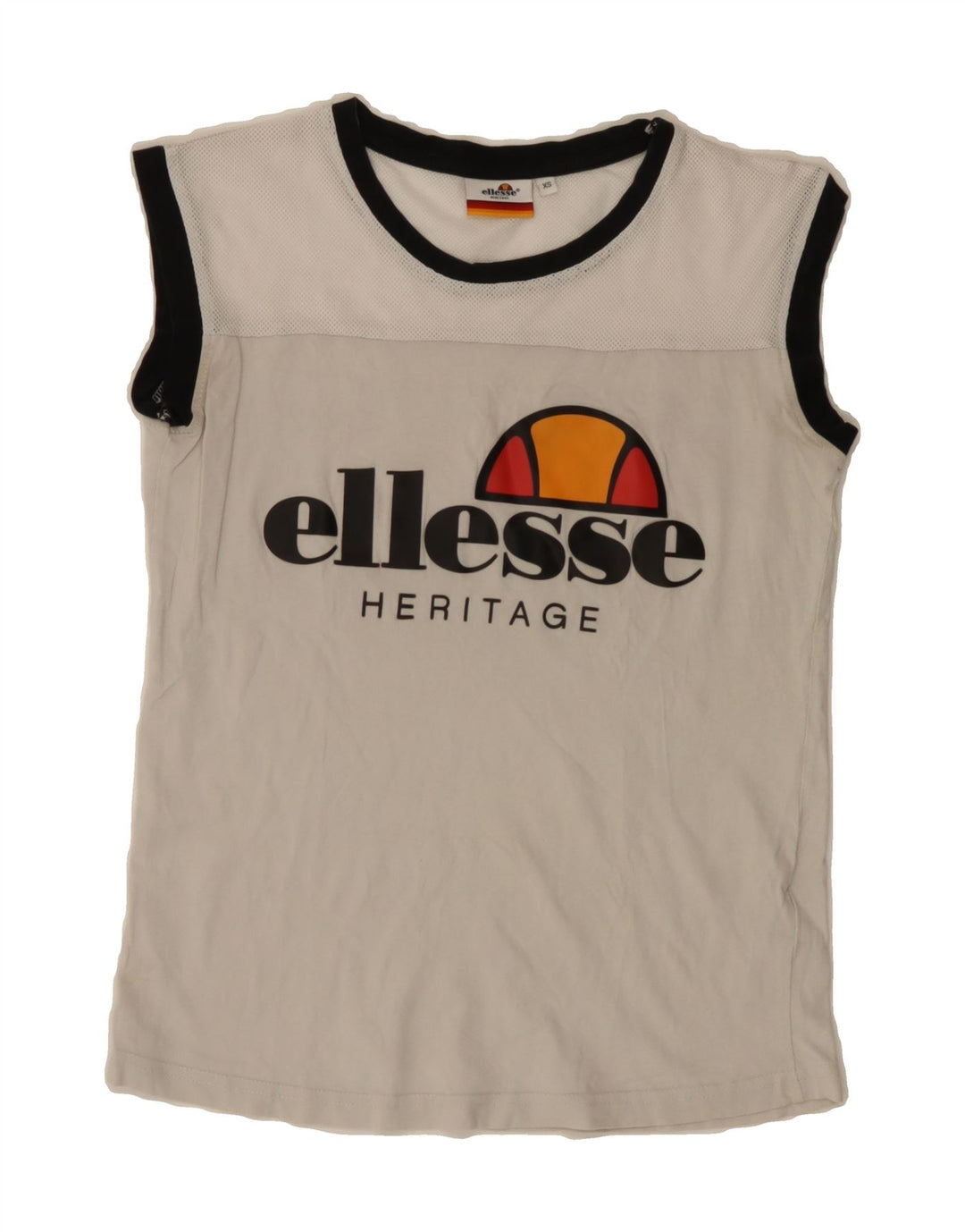 ELLESSE Womens Heritage Graphic Vest Top UK 6 XS White Cotton Vintage Ellesse and Second-Hand Ellesse from Messina Hembry 