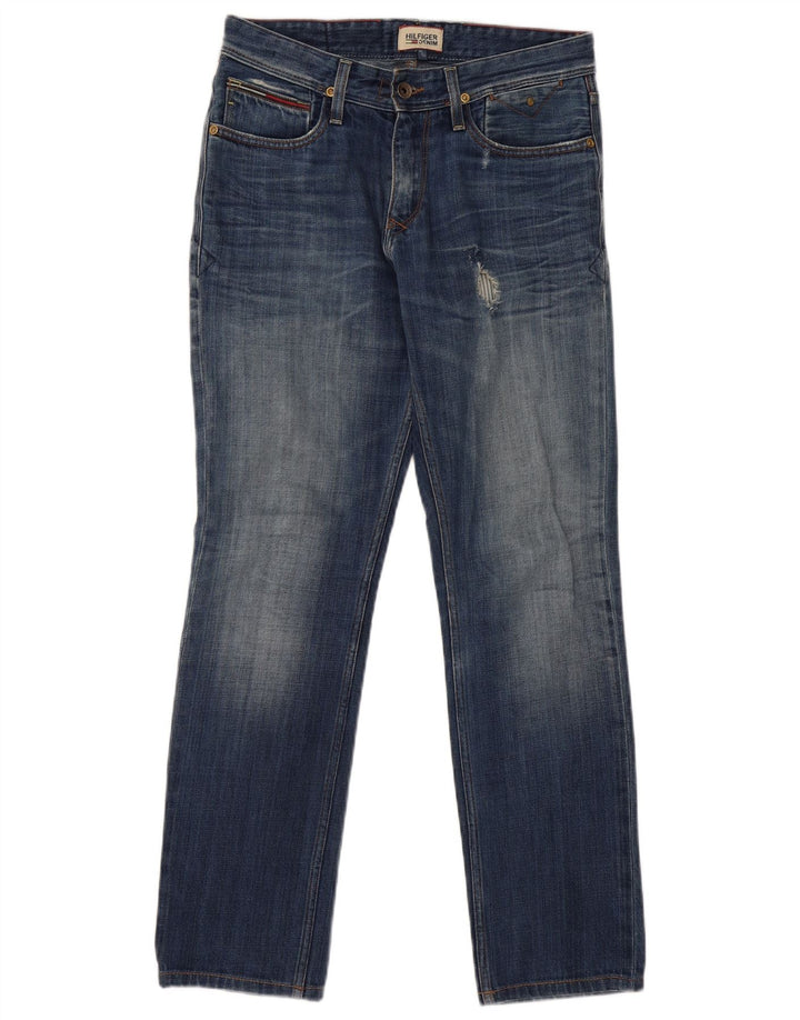 TOMMY HILFIGER Calça jeans reta masculina desgastada W30 L32 algodão azul