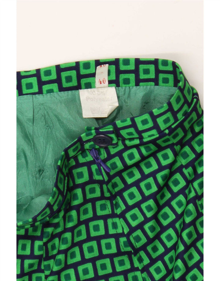 Saia feminina vintage evasê EU 40 médio W28 poliéster geométrico verde