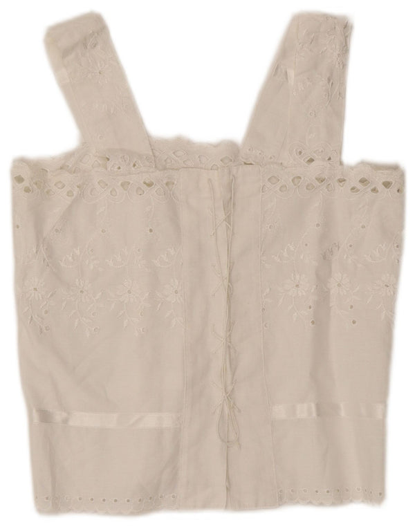 Top feminino vintage cropped UK 12 médio branco floral