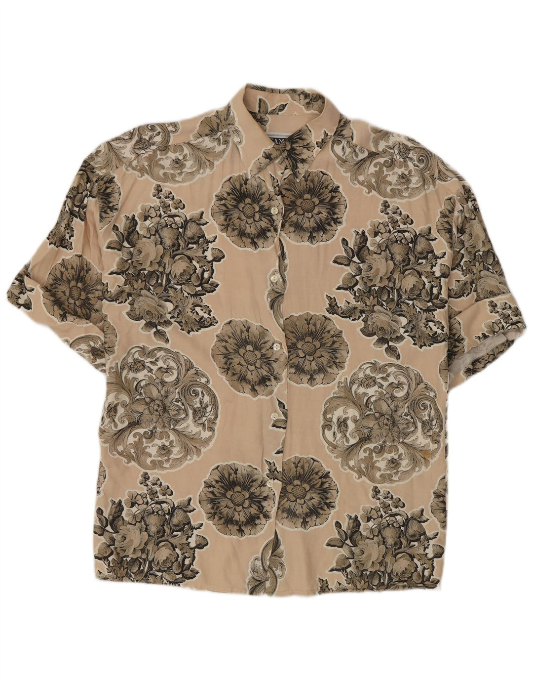 Camisa feminina de manga curta Camel Active EU 42 grande bege floral viscose