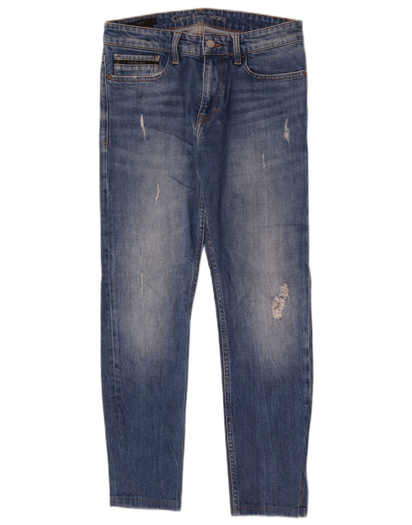 Calvin Klein Jeans skinny feminino desgastado W30 L28 algodão azul