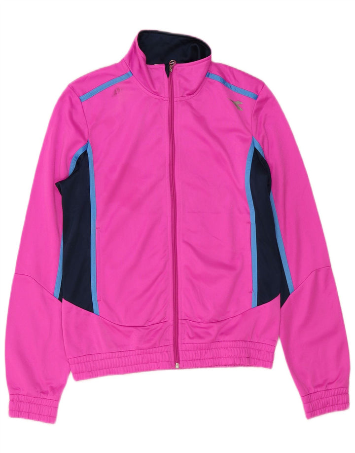 Diadora Womens Tracksuit Top Jacket UK 10 Small Pink Colourblock Poliéster