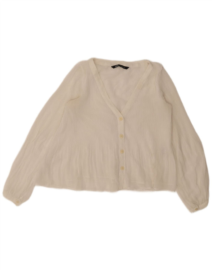 Blusa camisa feminina Zara UK 10 pequena poliéster branco