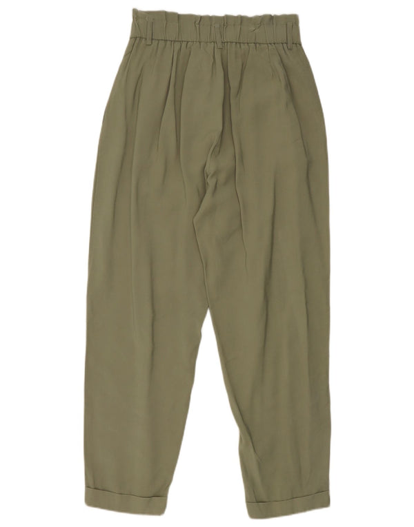 Zara Calça feminina cortada com pegged pequena W27 L25 cáqui viscose
