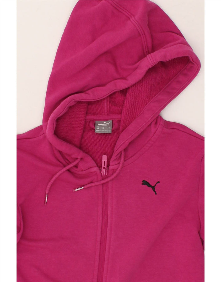 PUMA Womens Zip Hoodie Sweater UK 6 XS Pink Colourblock Cotton Vintage Puma and Second-Hand Puma from Messina Hembry 