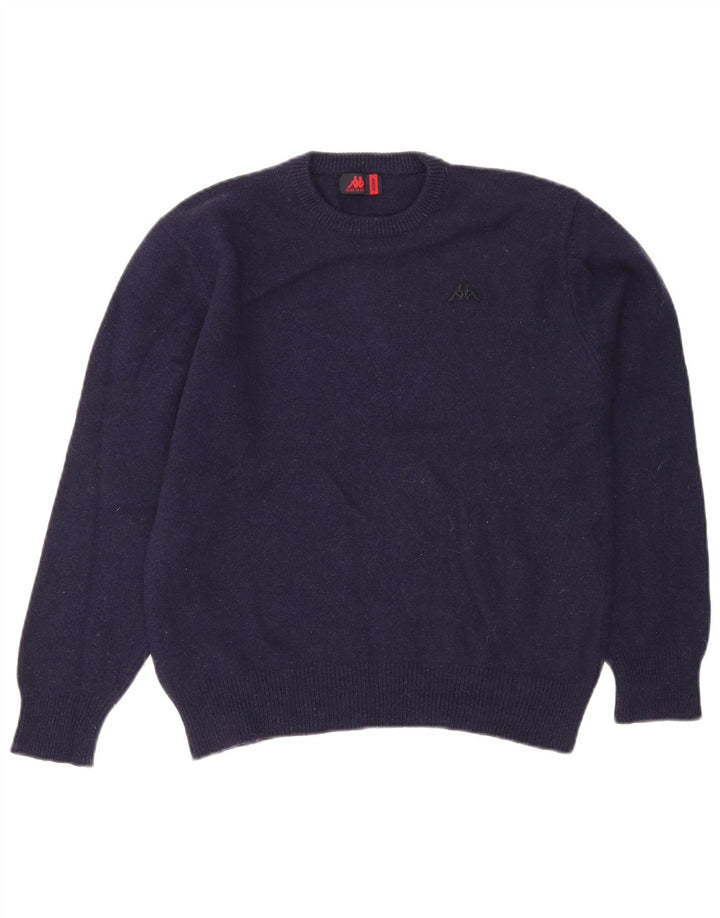 Suéter feminino Kappa com gola redonda UK 14 lã azul marinho médio