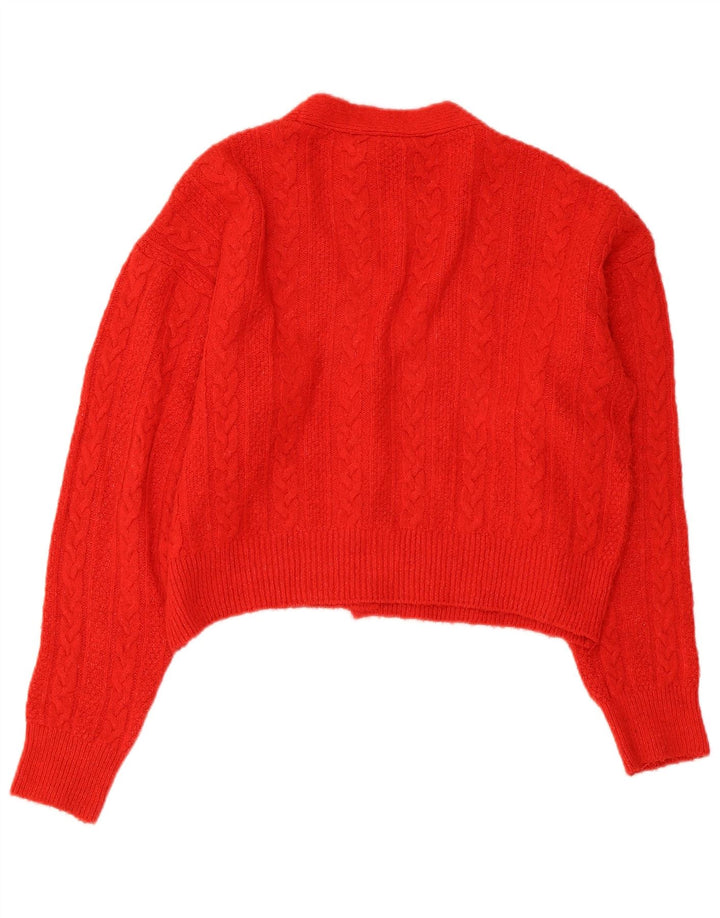 Zara Suéter Cardigan Feminino Crop Oversized Reino Unido 10 Pequeno Vermelho