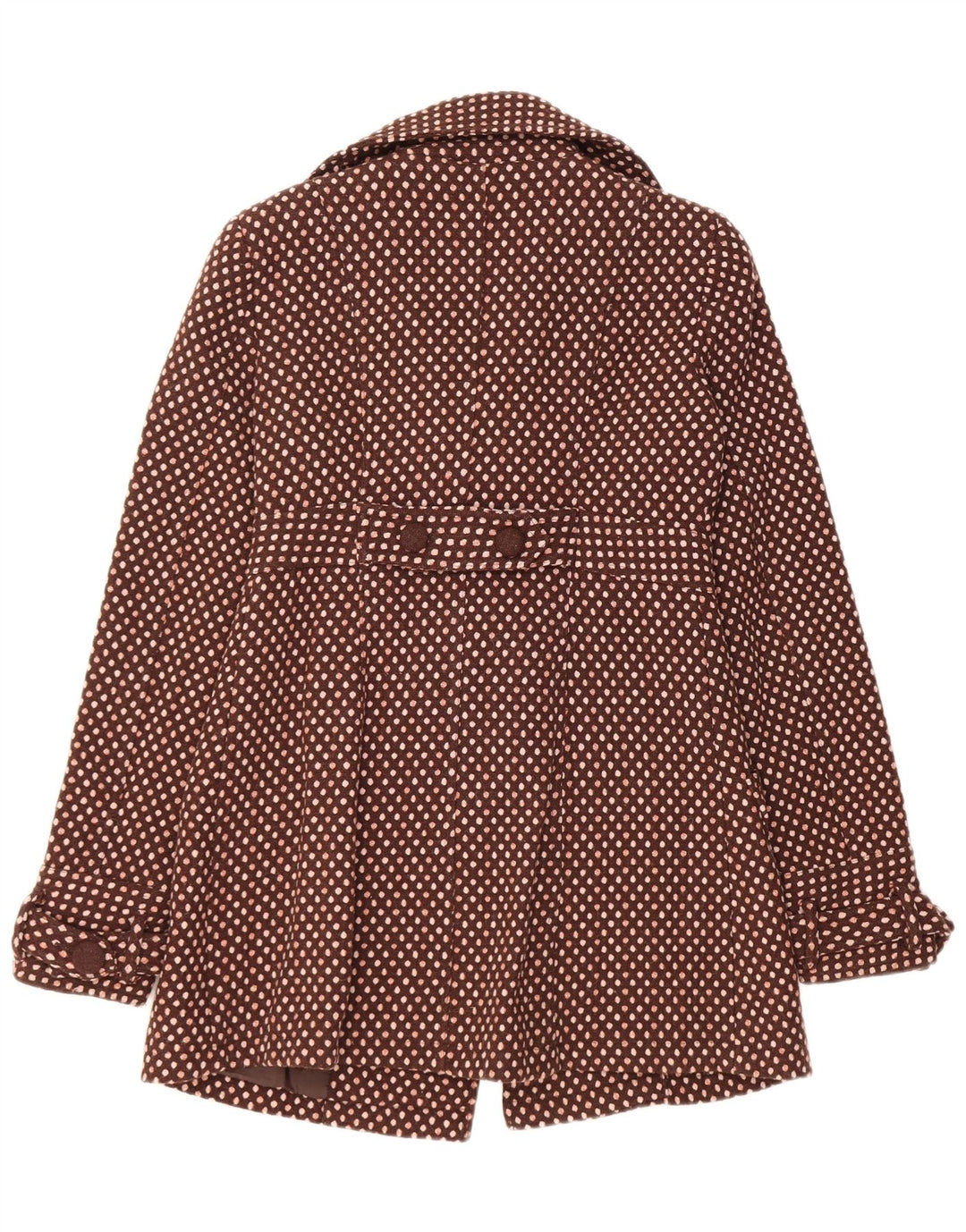 Casaco feminino vintage com botões duplos UK 12 lã de bolinhas marrom médio