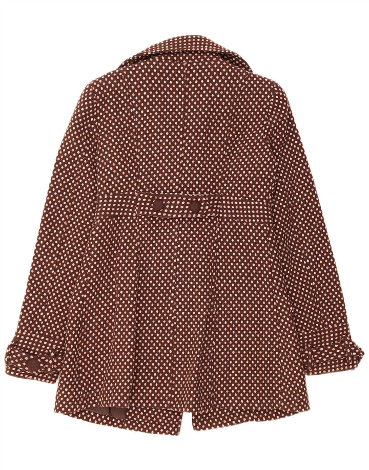 Casaco feminino vintage com botões duplos UK 12 lã de bolinhas marrom médio