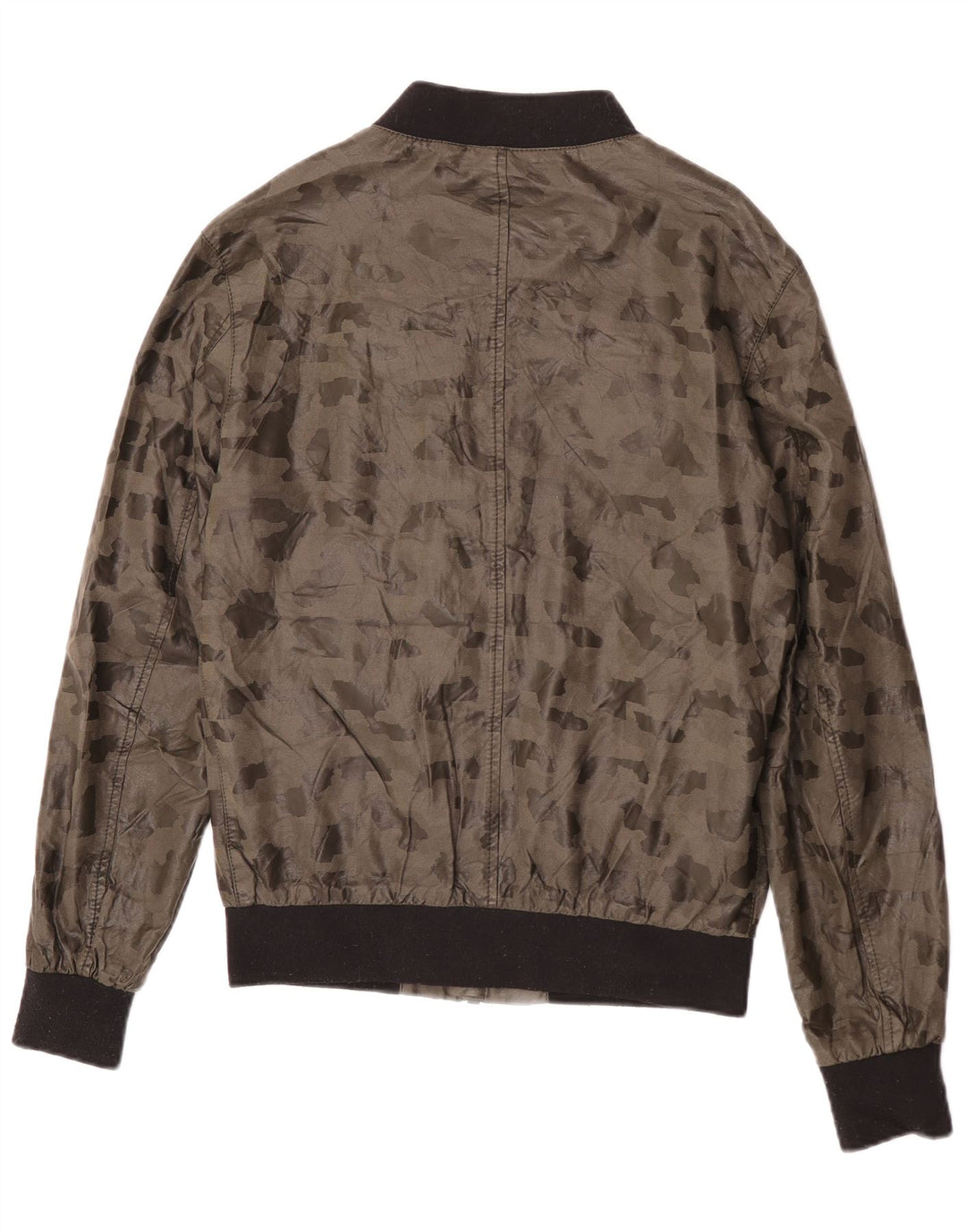 Jaqueta bomber masculina Zara de couro sintético Reino Unido 38 camuflagem cáqui média