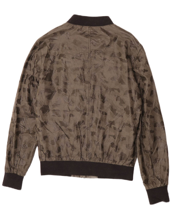 Jaqueta bomber masculina Zara de couro sintético Reino Unido 38 camuflagem cáqui média