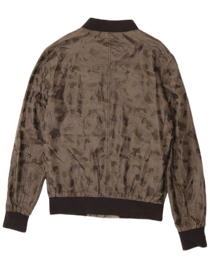Jaqueta bomber masculina Zara de couro sintético Reino Unido 38 camuflagem cáqui média
