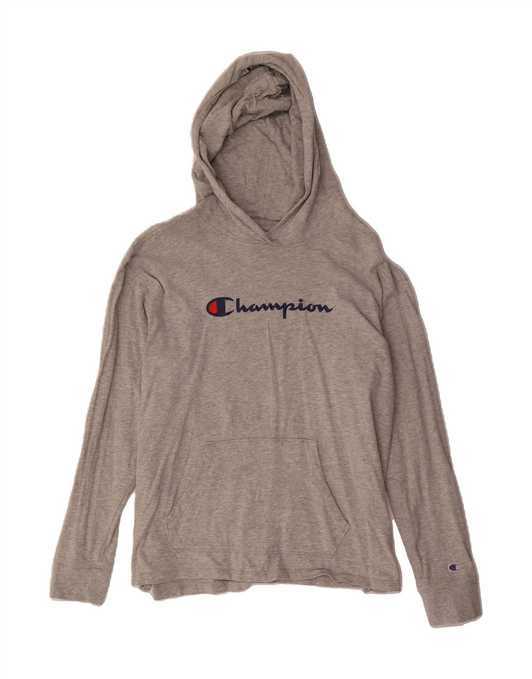 CHAMPION Womens Graphic Hoodie Jumper UK 16 Large Grey Vintage Champion and Second-Hand Champion from Messina Hembry 