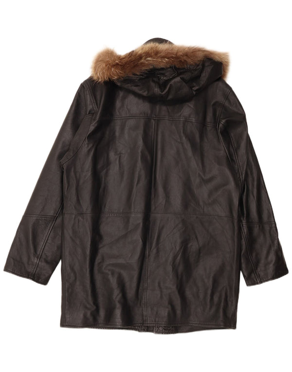 Casaco masculino de couro com capuz Gianfranco Cenci Reino Unido 42 XL preto