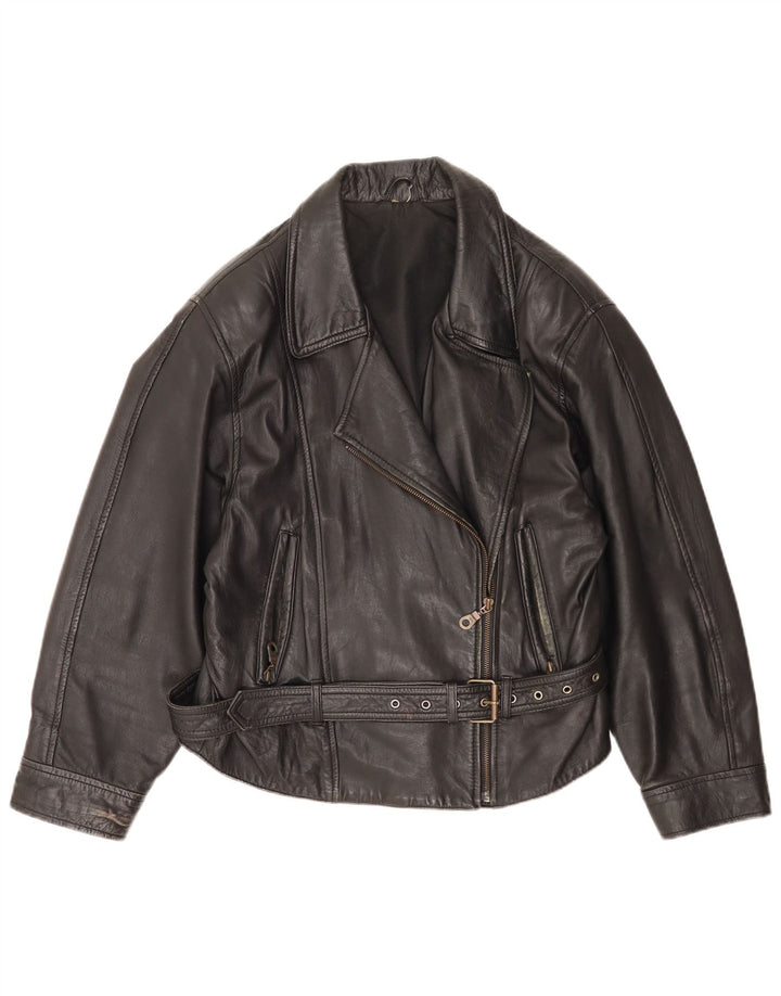 Jaqueta feminina de couro vintage para motociclista Reino Unido 14 couro preto grande