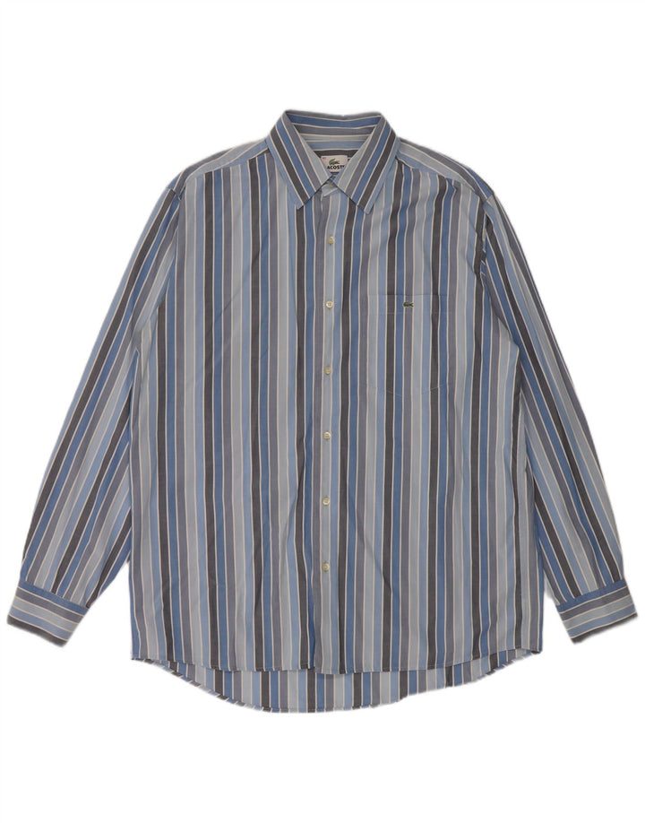 Camisa masculina LACOSTE tamanho 42 grande algodão listrado azul