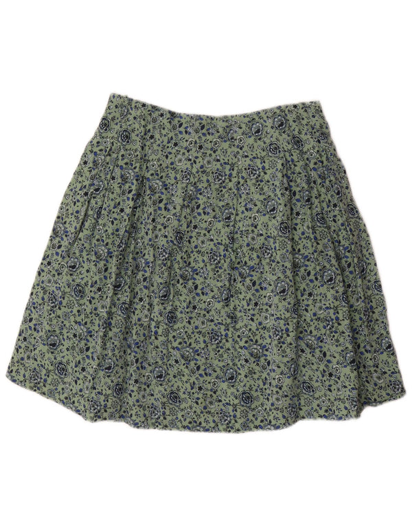 Saia plissada feminina Fat Face Reino Unido 8 pequena W28 viscose floral verde