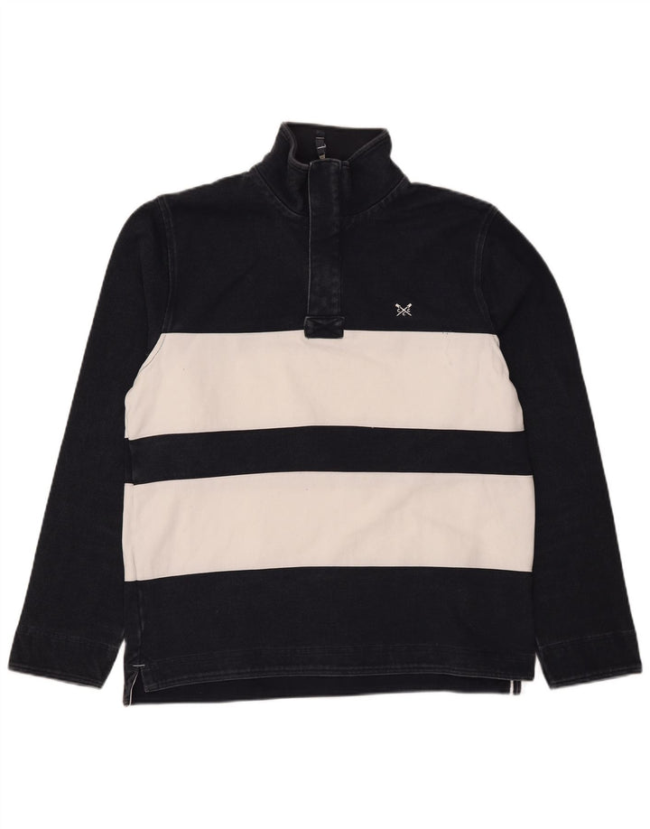 CREW CLOTHING Suéter masculino com gola e zíper médio listrado azul marinho
