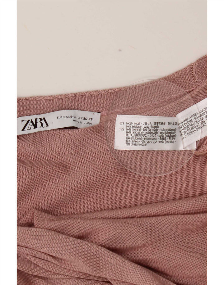 Zara Top feminino oversized manga comprida Reino Unido 10 Lyocell rosa pequeno