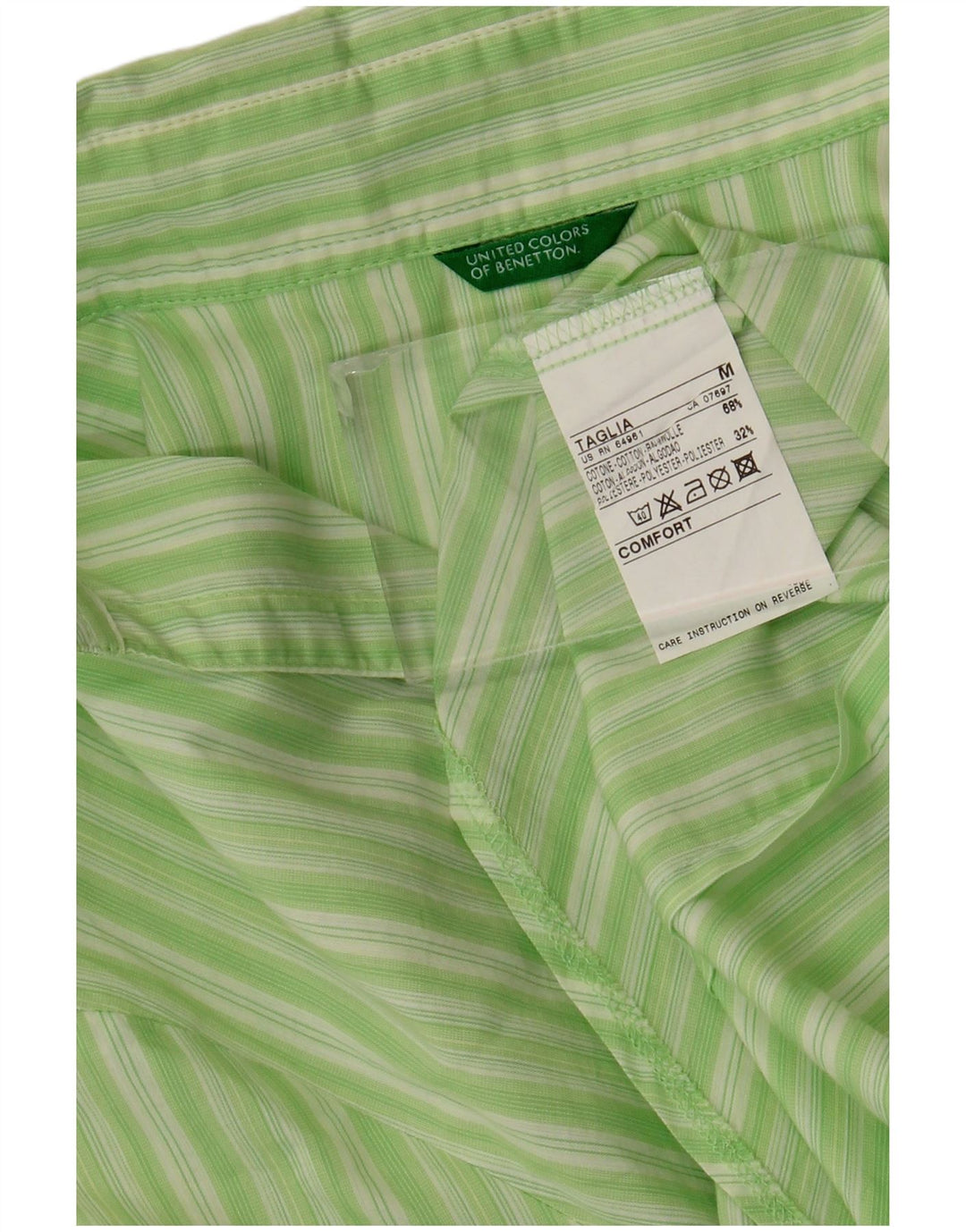 Camisa feminina BENETTON UK 12 algodão listrado verde médio