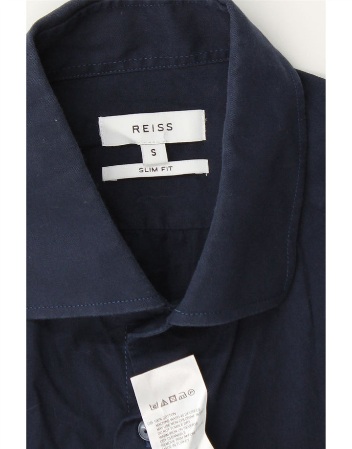 Camisa masculina REISS Slim Fit pequena algodão azul marinho