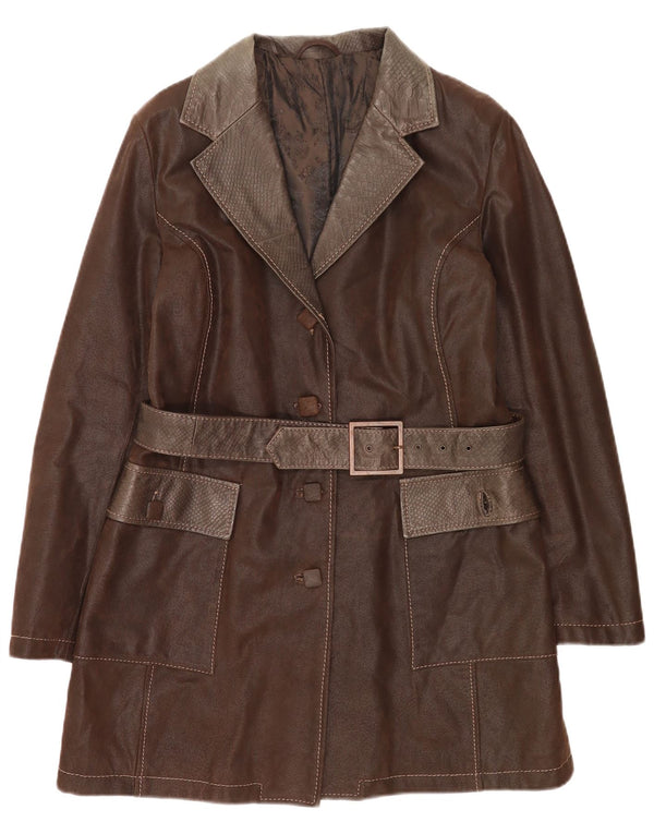 Casaco de couro feminino vintage IT 50 XL marrom clássico