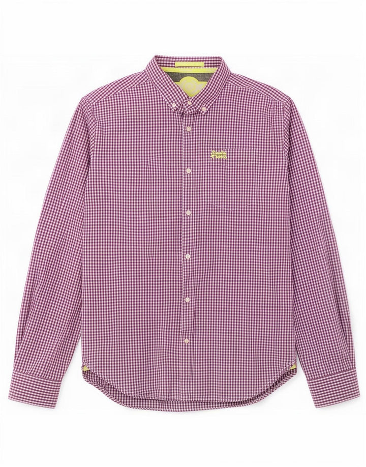 Camisa masculina Superdry grande algodão guingão roxo